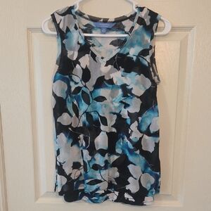 Simply Vera Vera Wang Blue Black White Floral Top Shirt Size XS